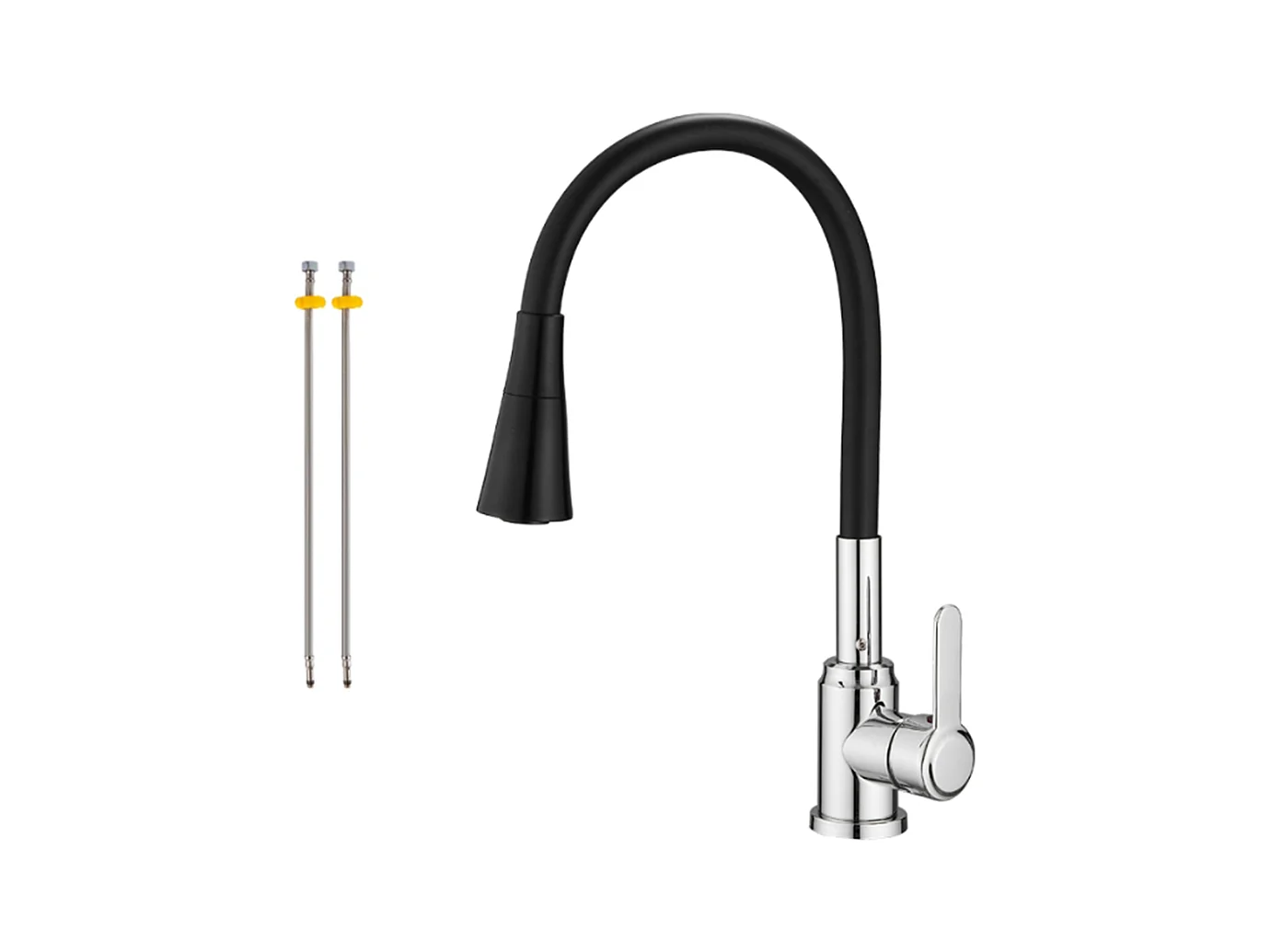 Robinet de cuisine réglable direction Silicone écologique en céramique Gros bec avec flexible Noir