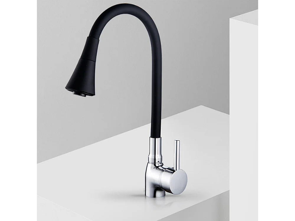 Robinet de cuisine réglable direction Silicone écologique en céramique Gros bec avec flexible Noir