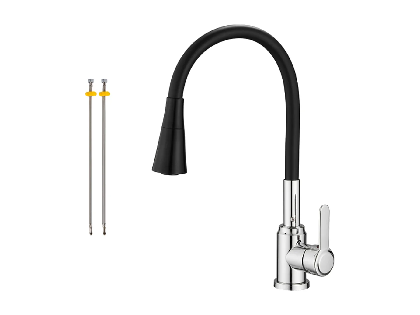 Robinet de cuisine réglable direction Silicone écologique en céramique Gros bec avec flexible Noir