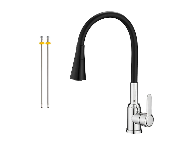 Robinet de cuisine réglable direction Silicone écologique en céramique Gros bec avec flexible Noir