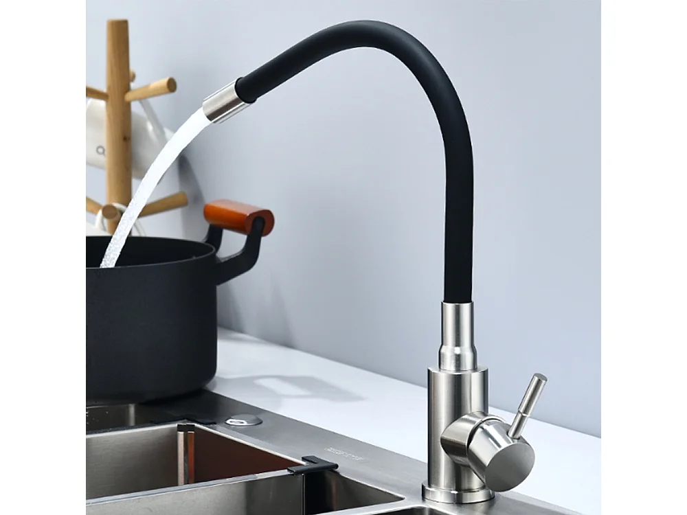 Robinet de cuisine réglable direction Silicone écologique en céramique avec flexible Noir