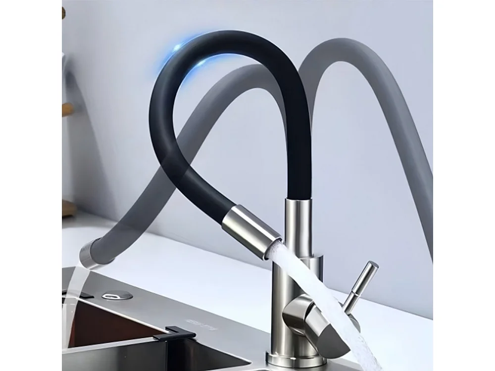 Robinet de cuisine réglable direction Silicone écologique en céramique avec flexible Noir