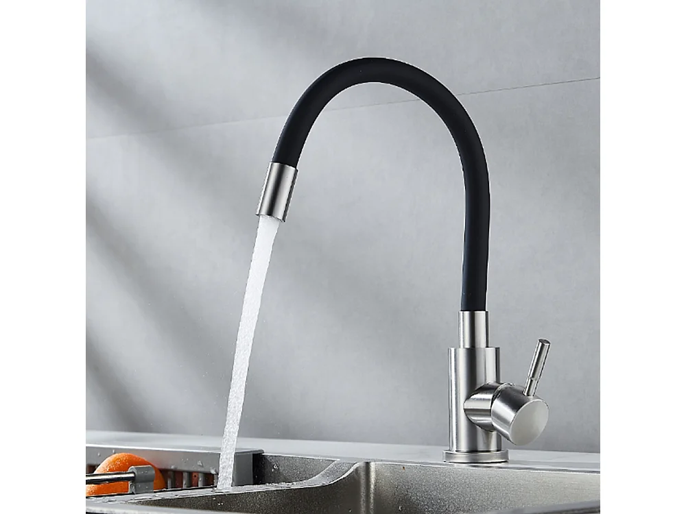 Robinet de cuisine réglable direction Silicone écologique en céramique avec flexible Noir