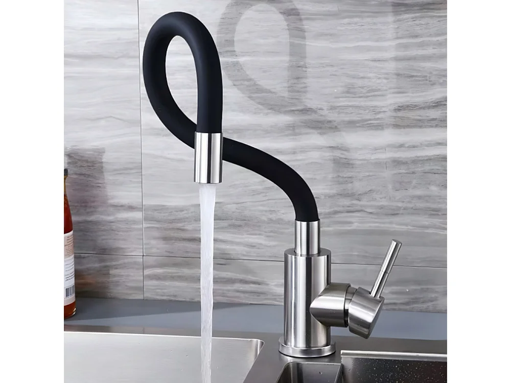 Robinet de cuisine réglable direction Silicone écologique en céramique avec flexible Noir