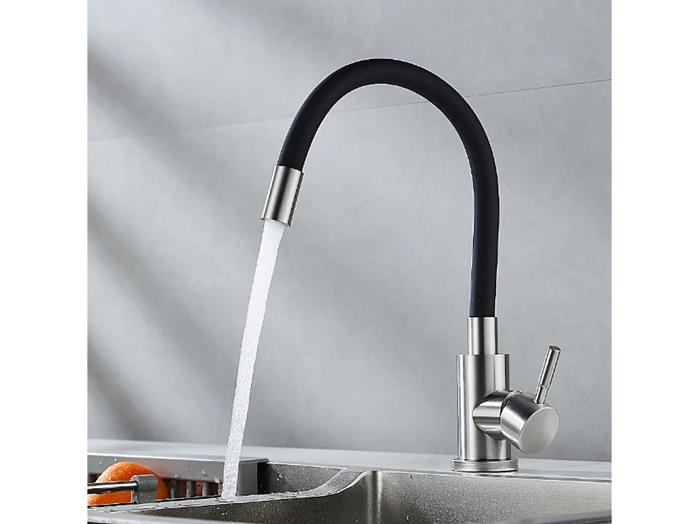 Robinet de cuisine réglable direction Silicone écologique en céramique avec flexible Noir