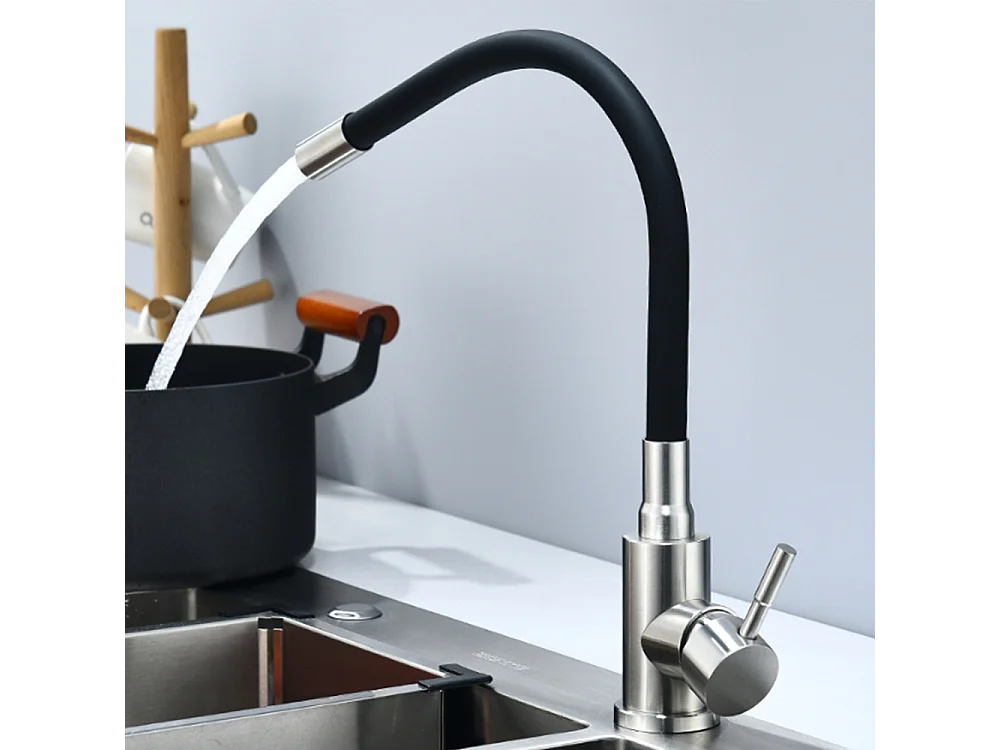 Robinet de cuisine réglable direction Silicone écologique en céramique avec flexible Noir