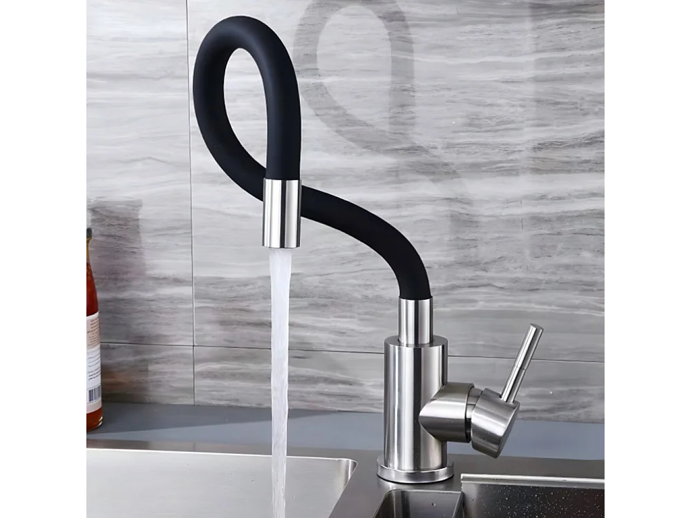 Robinet de cuisine réglable direction Silicone écologique en céramique avec flexible Noir