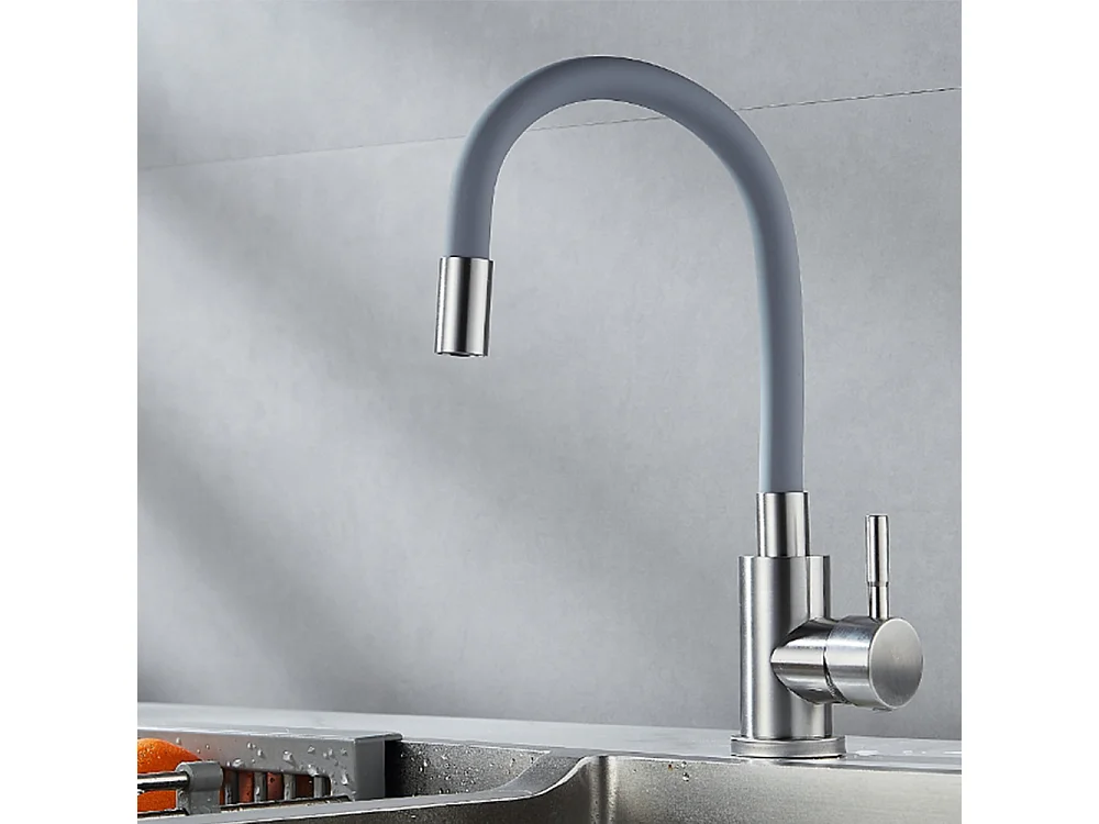 Robinet de cuisine réglable direction Silicone écologique en céramique avec flexible Gris