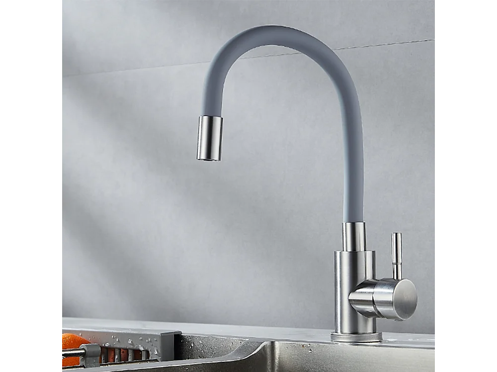 Robinet de cuisine réglable direction Silicone écologique en céramique avec flexible Gris