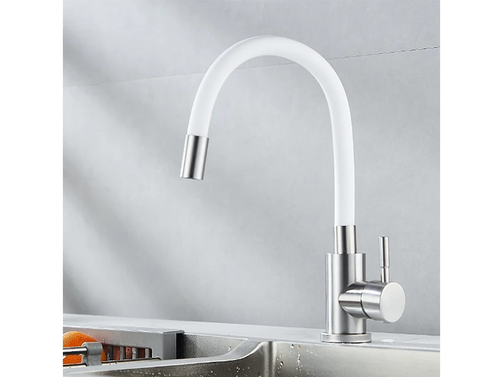 Robinet de cuisine réglable direction Silicone écologique en céramique avec flexible Blanc