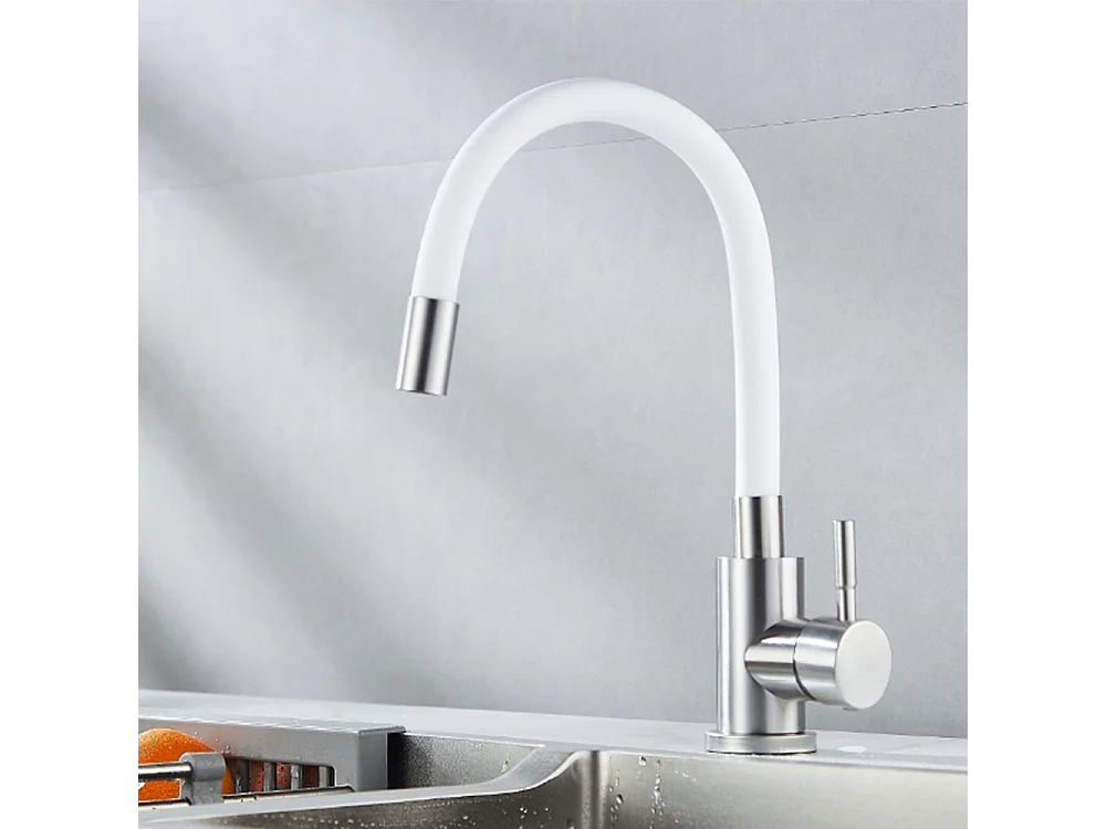 Robinet de cuisine réglable direction Silicone écologique en céramique avec flexible Blanc