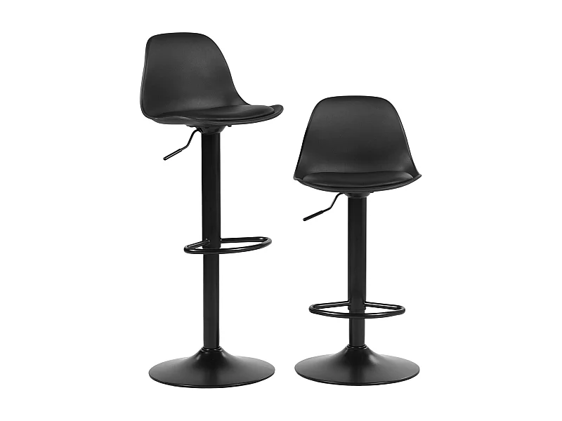 Set van 2 In Hoogte Verstelbare Barkrukken met Rugleuning en Voetensteun, Modern Design voor Keuken - Zwart