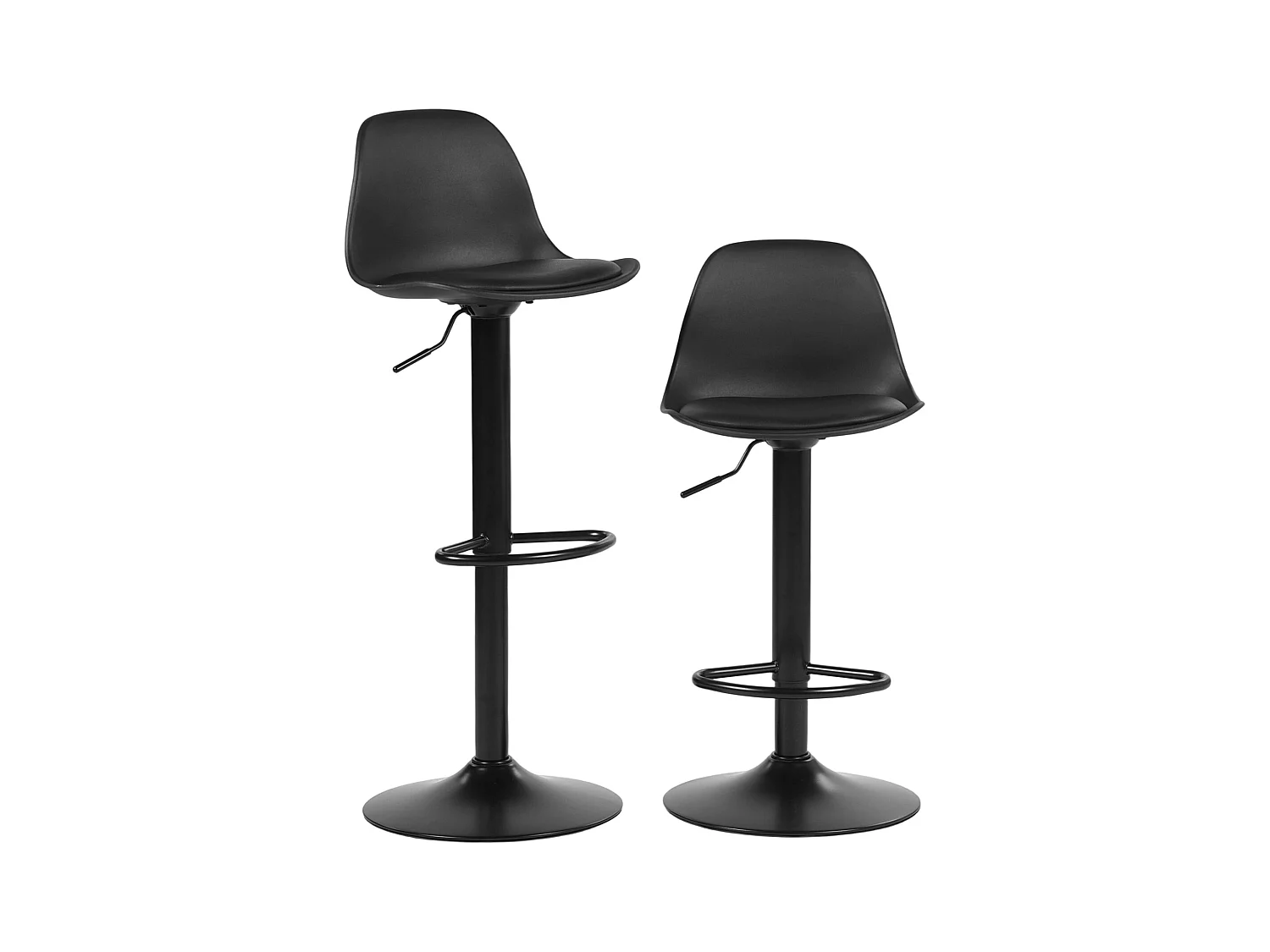 Set van 2 In Hoogte Verstelbare Barkrukken met Rugleuning en Voetensteun, Modern Design voor Keuken - Zwart