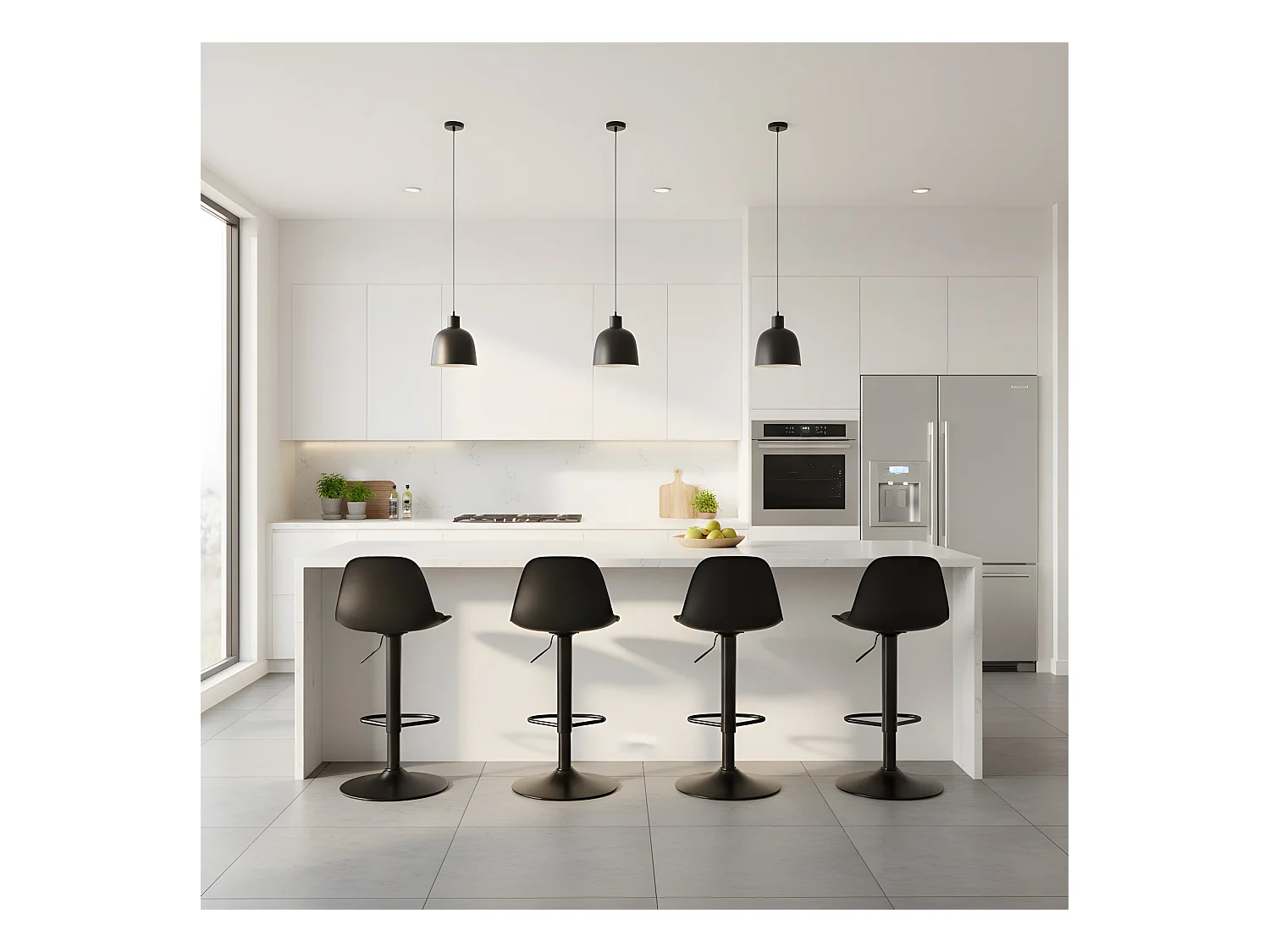 Set van 2 In Hoogte Verstelbare Barkrukken met Rugleuning en Voetensteun, Modern Design voor Keuken - Zwart