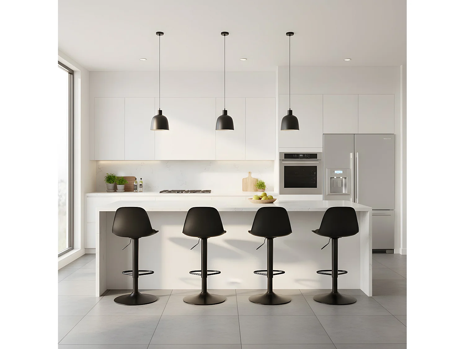 Set van 2 In Hoogte Verstelbare Barkrukken met Rugleuning en Voetensteun, Modern Design voor Keuken - Zwart