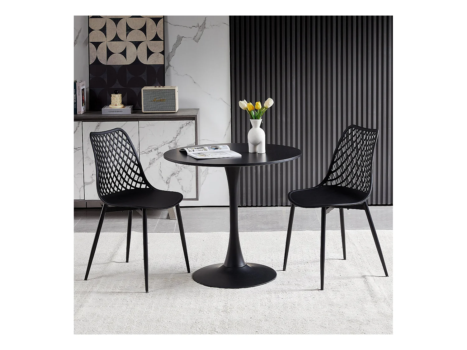 Table Ronde Noir Loisirs Table à Manger Scandinave Balcon Petite Table Ronde(Size:80x80x73cm)