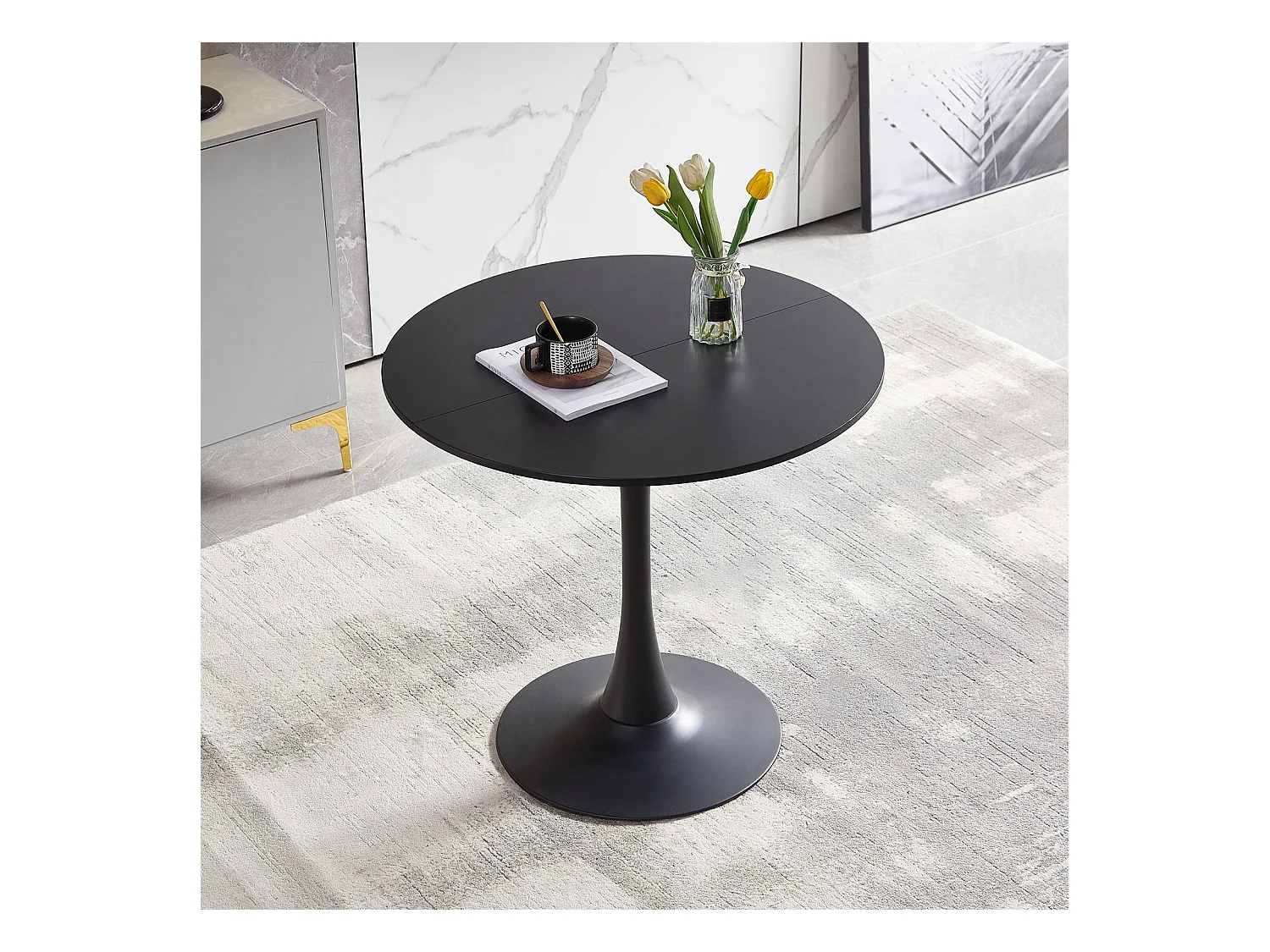 Table Ronde Noir Loisirs Table à Manger Scandinave Balcon Petite Table Ronde(Size:80x80x73cm)