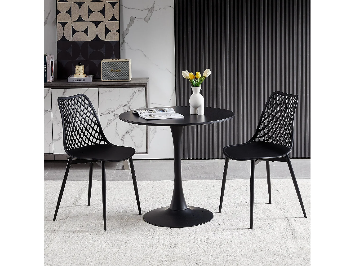 Table Ronde Noir Loisirs Table à Manger Scandinave Balcon Petite Table Ronde(Size:80x80x73cm)