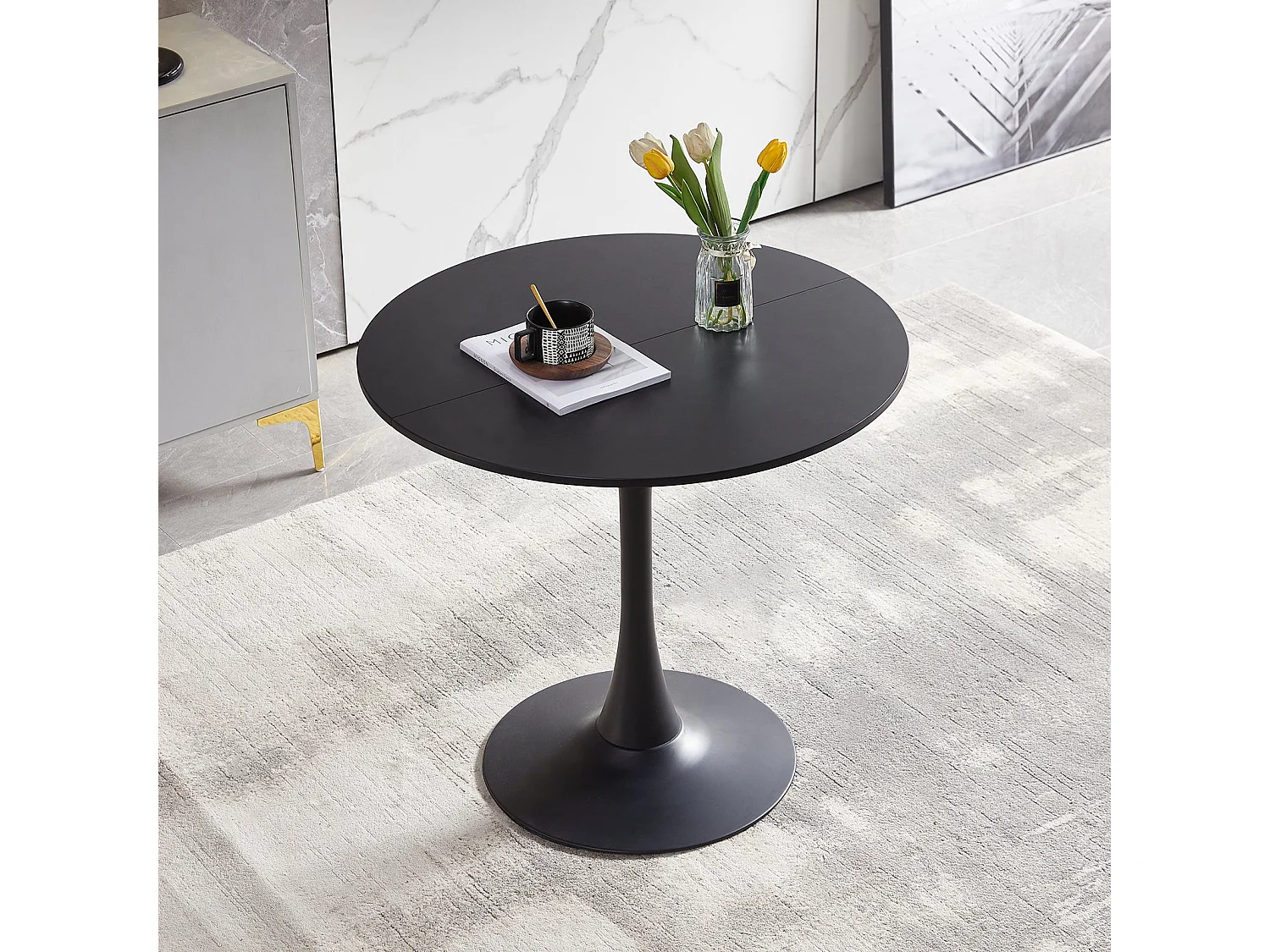 Table Ronde Noir Loisirs Table à Manger Scandinave Balcon Petite Table Ronde(Size:80x80x73cm)