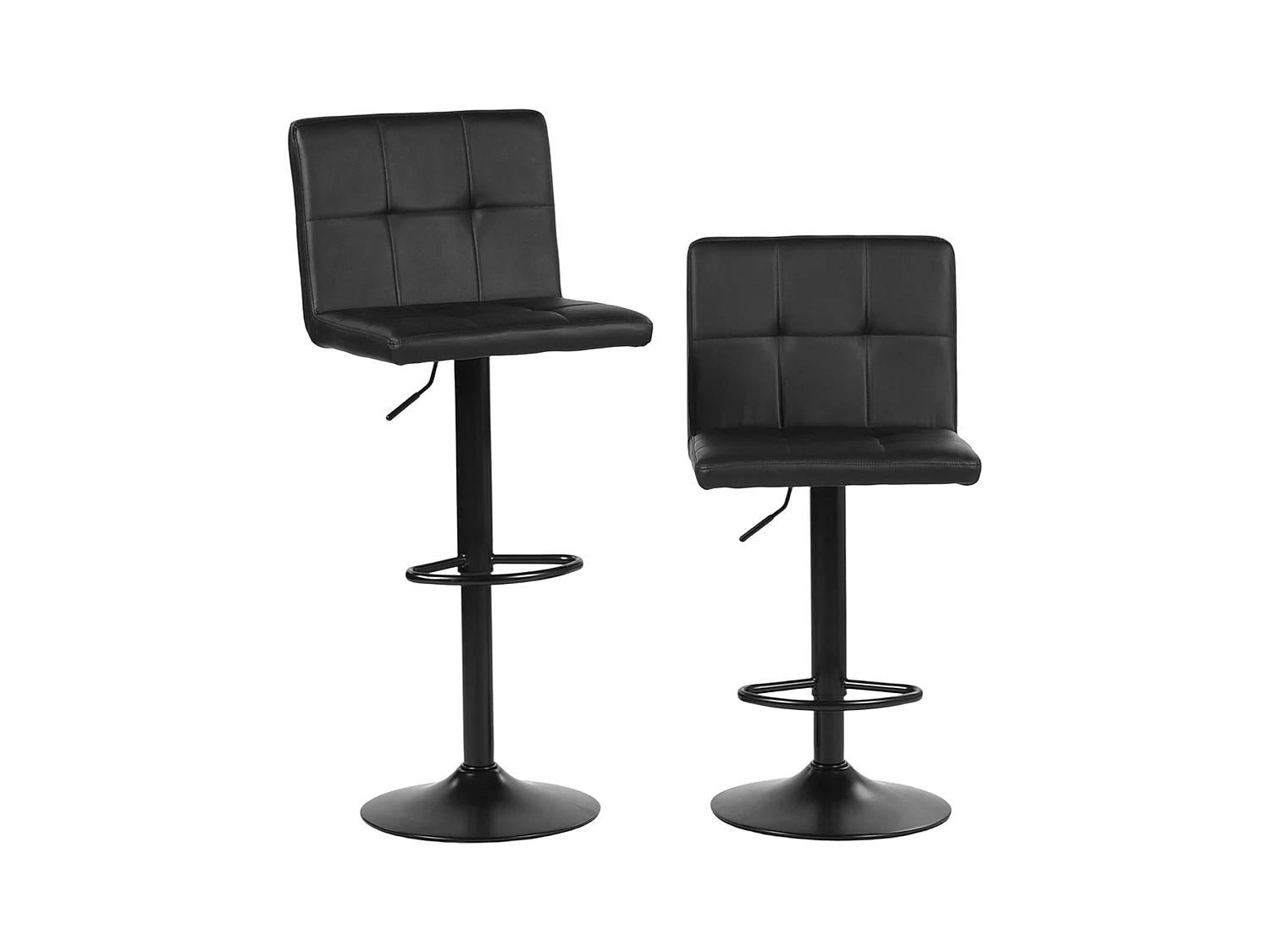 Set van 2 In hoogte verstelbare barkrukken met rugleuning en voetensteun, Moderne zwarte kunstleren bekleding