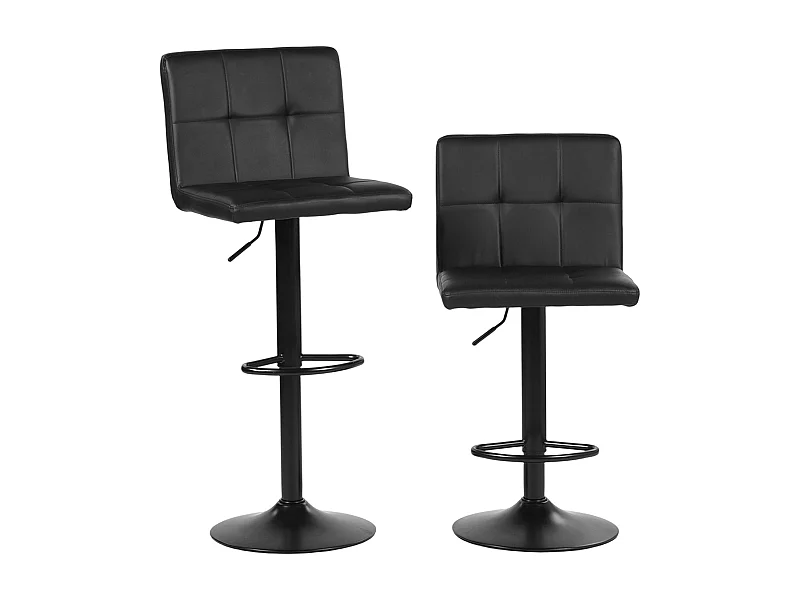Tabouret de Bar Lot de 2 - Chaise Haute Réglable en Hauteur avec Dossier, Repose-Pieds et Rotation 360°, Cuir Synthétique Durable, Design Moderne pour Cuisine, Noir