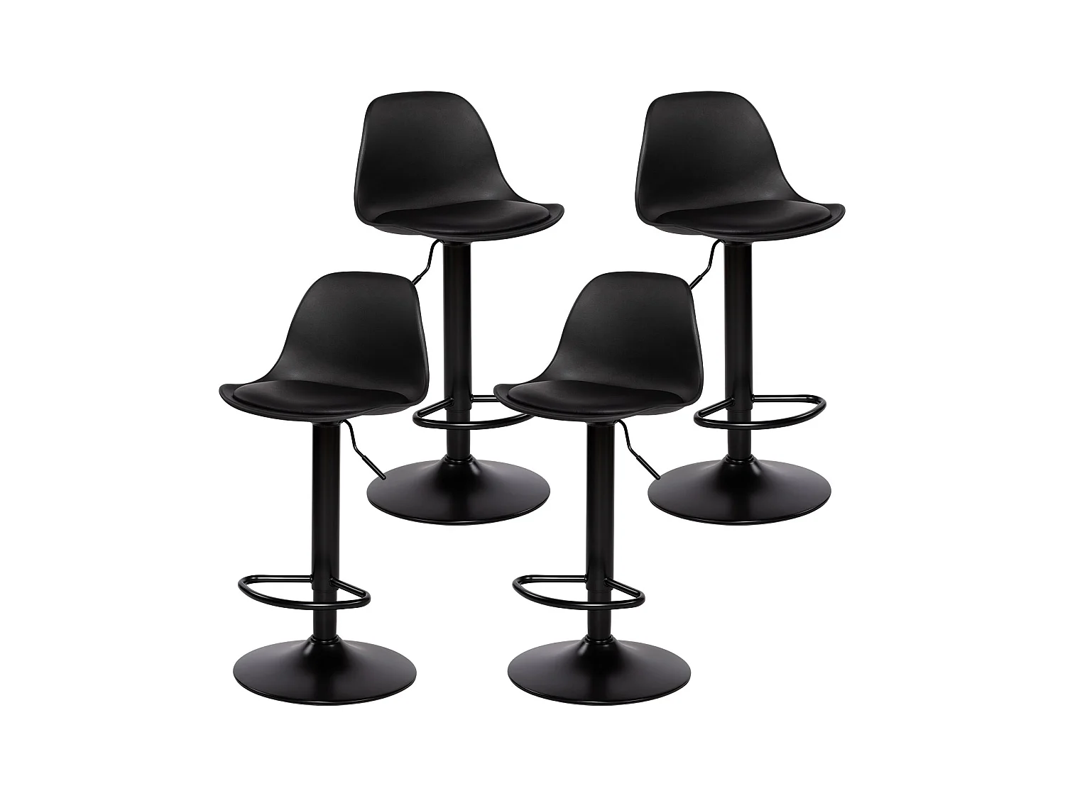 Set van 4 Verstelbare Zwarte Barkrukken met Rugleuning en Voetensteun, 360° Draaibaar