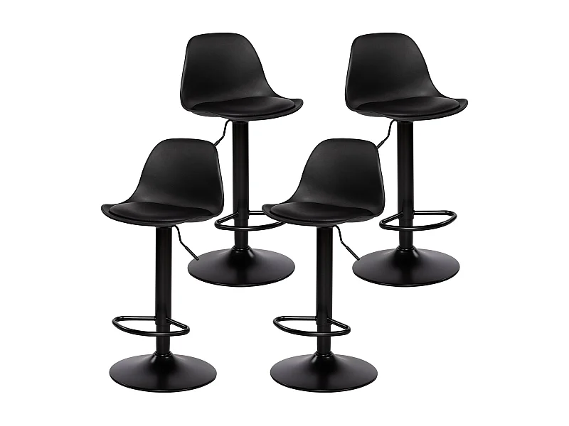 Chaise de Bar Lot de 4 - Tabouret Réglable en Hauteur avec Dossier et Repose-Pieds, Pivotant à 360°, Design Moderne pour Cuisine, Noir