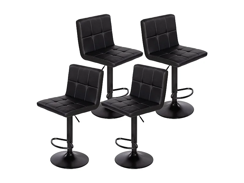 Tabouret de Bar Lot de 4 - Chaise Haute Réglable en Hauteur avec Dossier, Repose-Pieds et Rotation 360°, Cuir Synthétique Durable, Design Moderne pour Cuisine, Noir