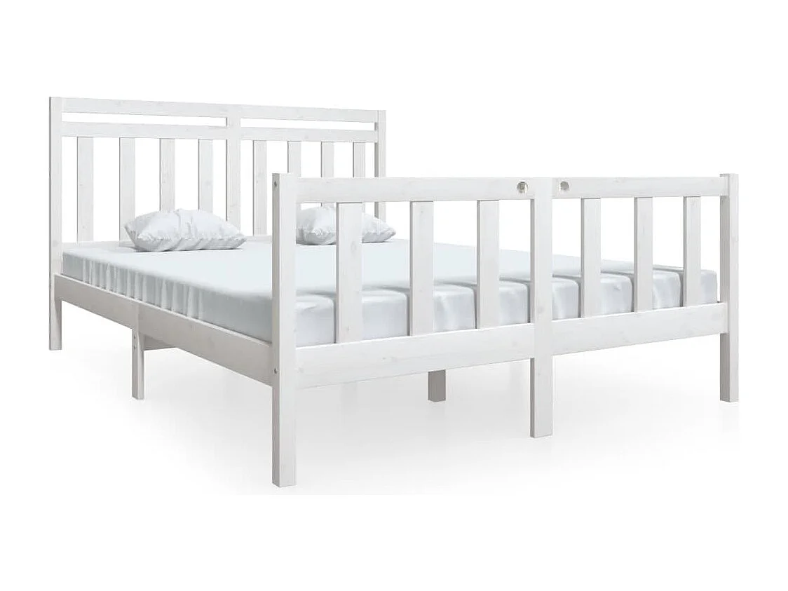 Stelaż łóżka Biały Drewno Lite 150x200 cm Bardzo Duży Prosty i Solidny Design