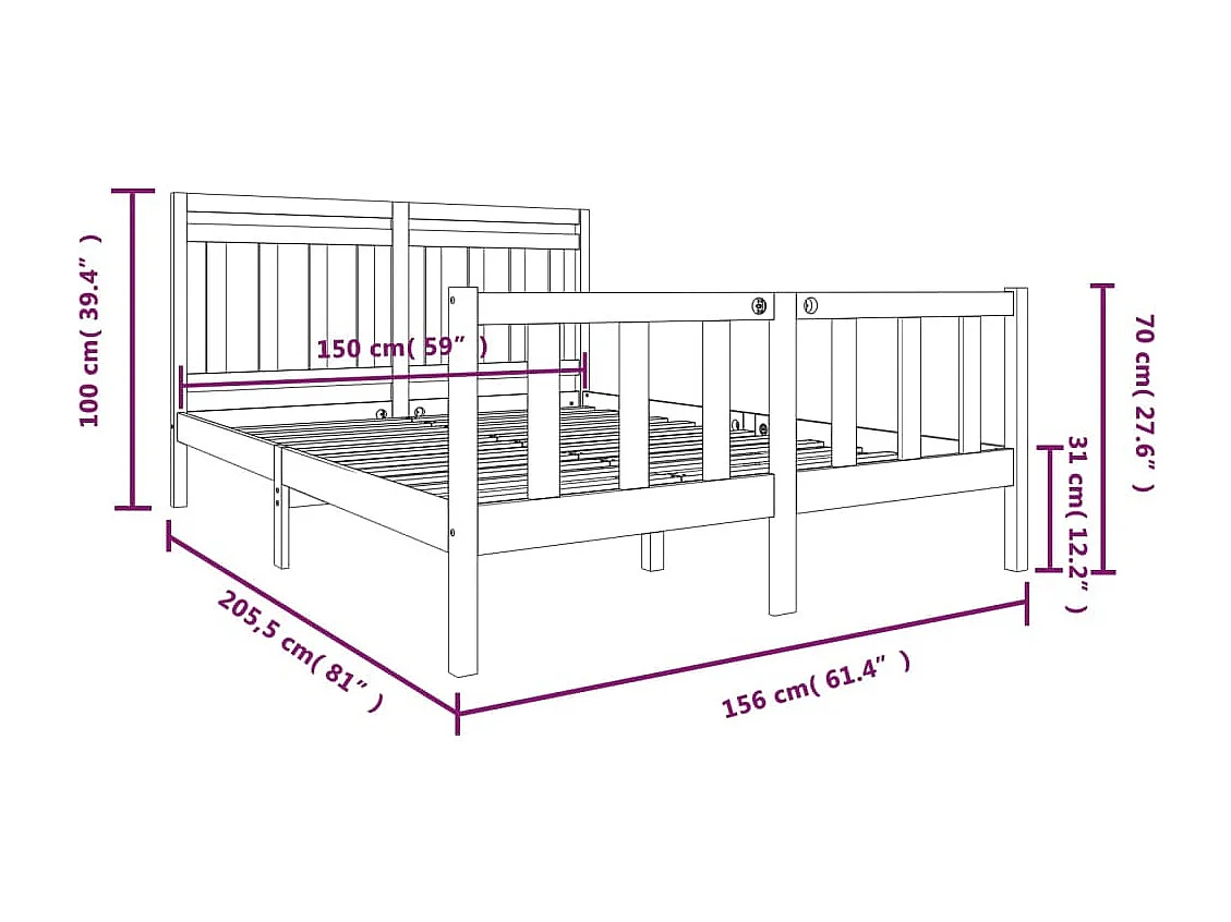 Stelaż łóżka Biały Drewno Lite 150x200 cm Bardzo Duży Prosty i Solidny Design