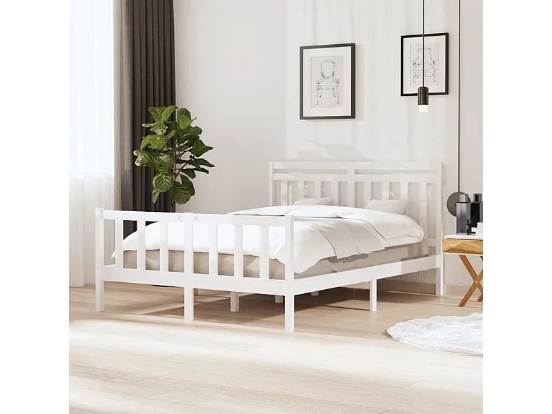 Stelaż łóżka Biały Drewno Lite 150x200 cm Bardzo Duży Prosty i Solidny Design