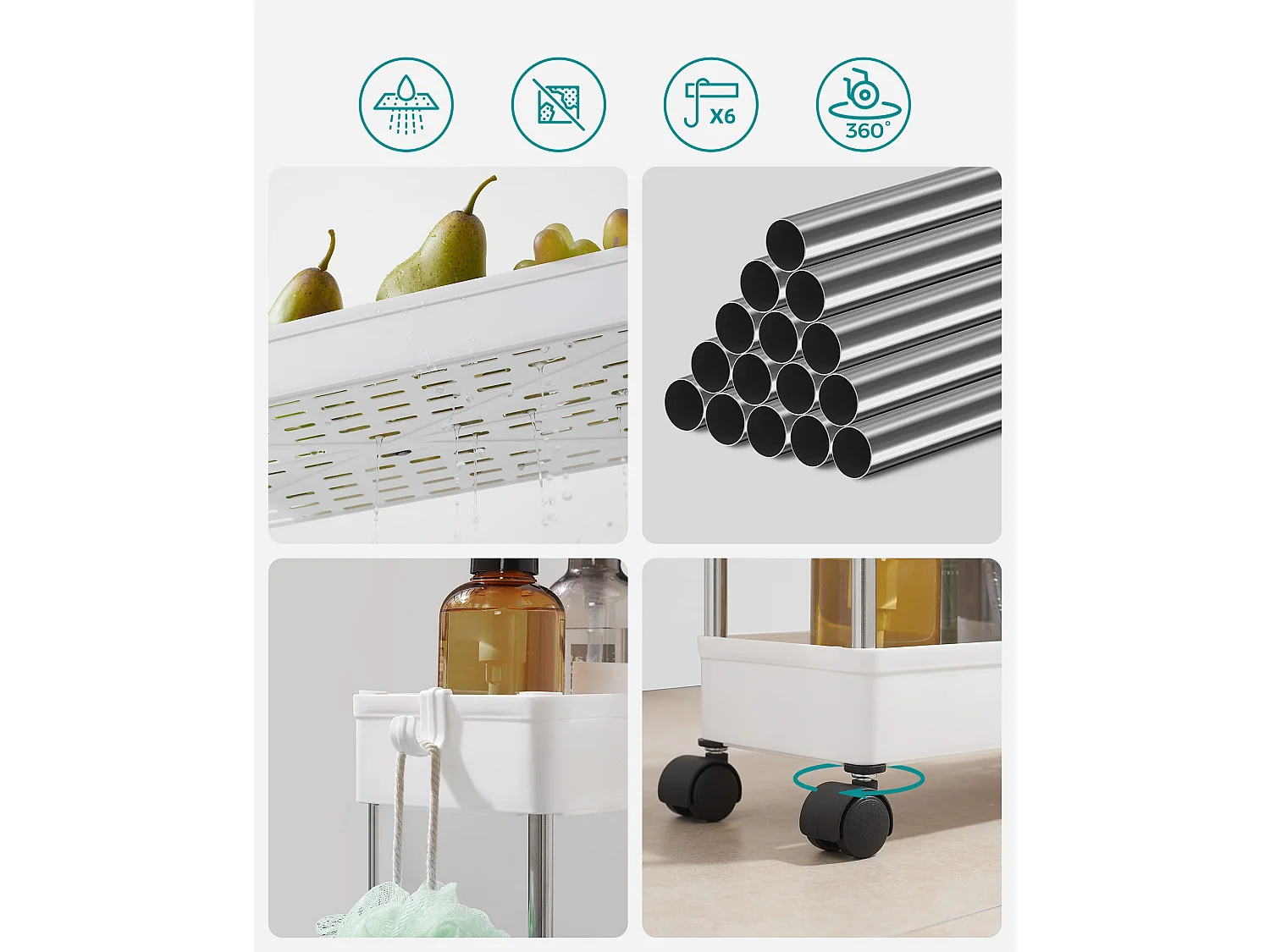 Valora Weißer mobiler Regalwagen mit 3 Ablageflächen für Küchen