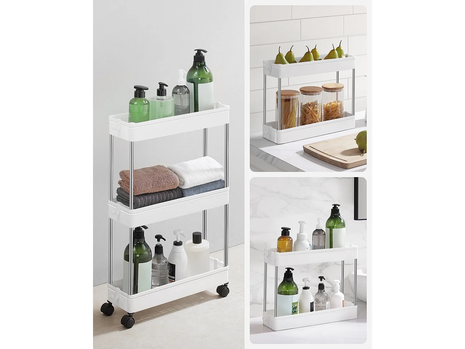 Valora Weißer mobiler Regalwagen mit 3 Ablageflächen für Küchen