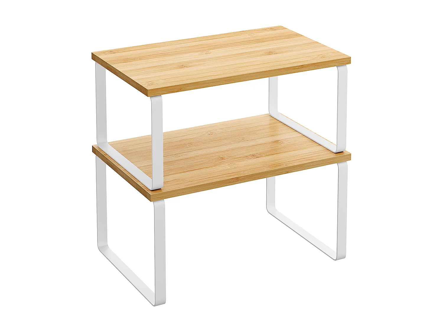 Lot de 2 étagères de cuisine Valora en bambou et métal blanc naturel