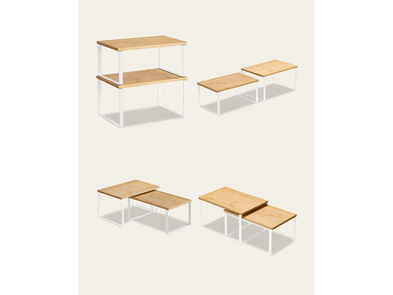 Lot de 2 étagères de cuisine Valora en bambou et métal blanc naturel