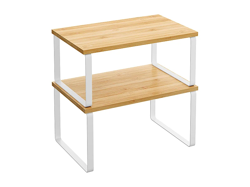 Lot de 2 étagères de cuisine Valora en bambou et métal blanc naturel