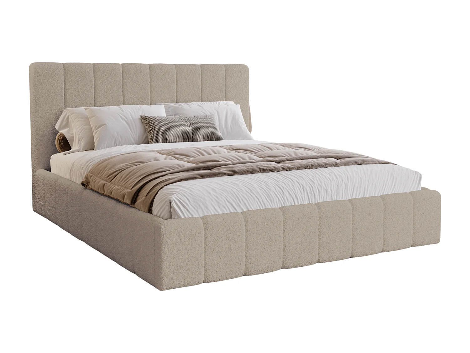 BESILIO Sypialnia łóżko slim 180x200 Lexy - stelaż metalowy, pojemnik na pościel, slim łóżko, tkanina boucle - Beżowy