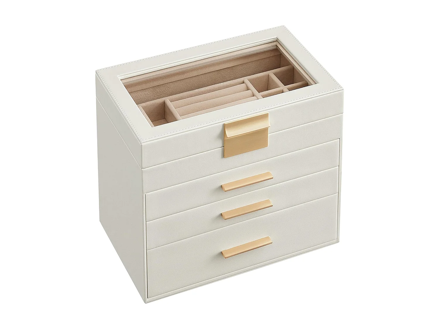 Coffret bijoux Valora blanc verre et 3 tiroirs | rangement pratique