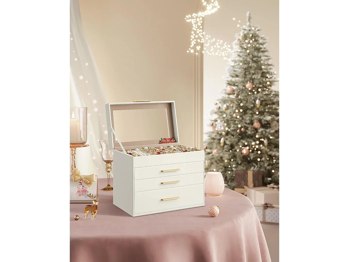 Coffret bijoux Valora blanc verre et 3 tiroirs | rangement pratique