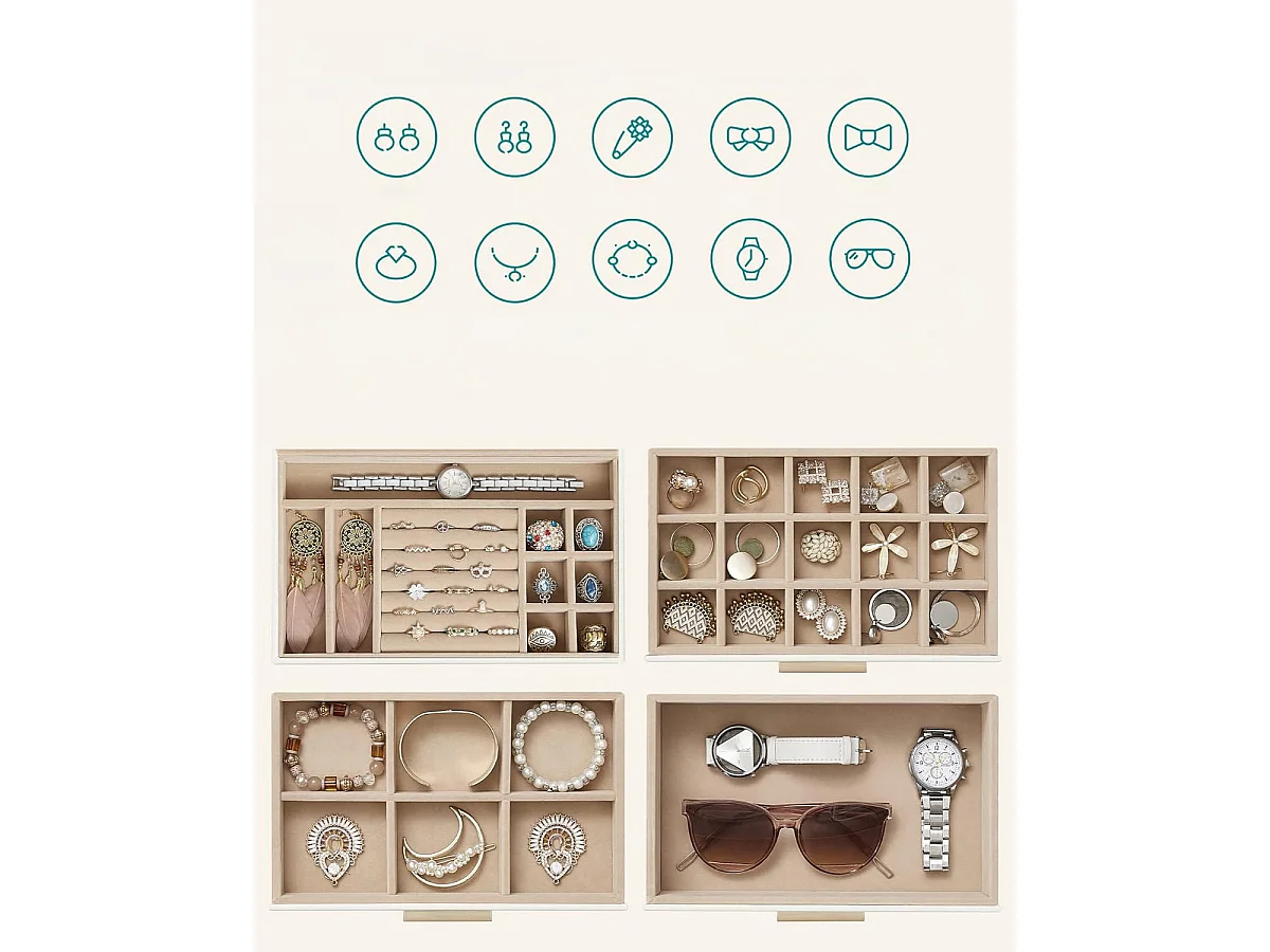 Coffret bijoux Valora blanc verre et 3 tiroirs | rangement pratique