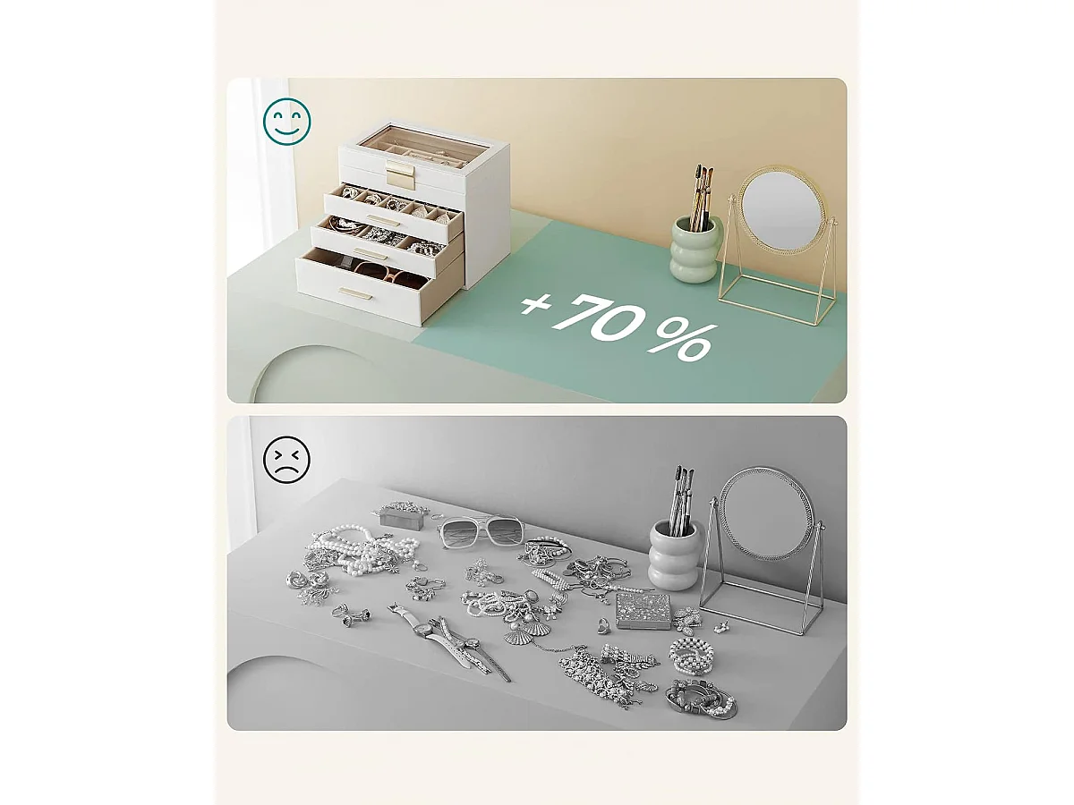 Coffret bijoux Valora blanc verre et 3 tiroirs | rangement pratique