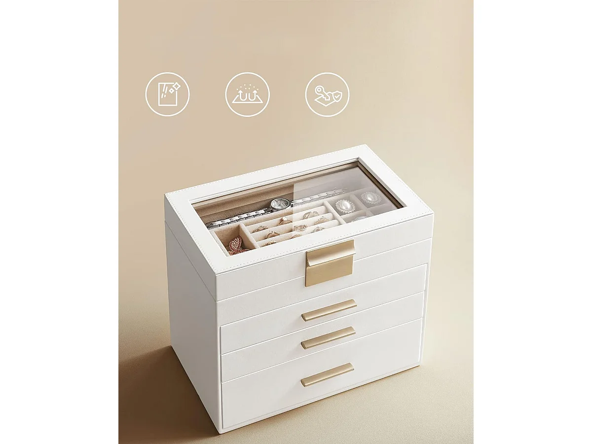 Coffret bijoux Valora blanc verre et 3 tiroirs | rangement pratique