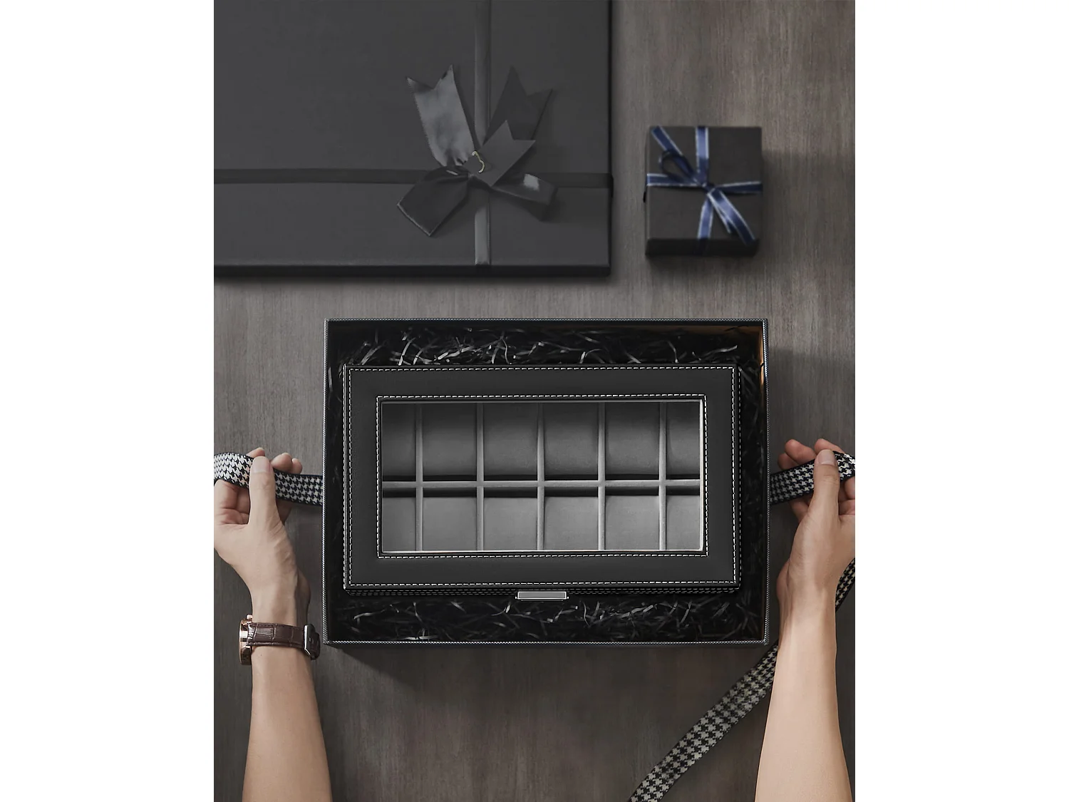 Valora Coffret à montres et bijoux avec 12 compartiments et tiroir - Noir