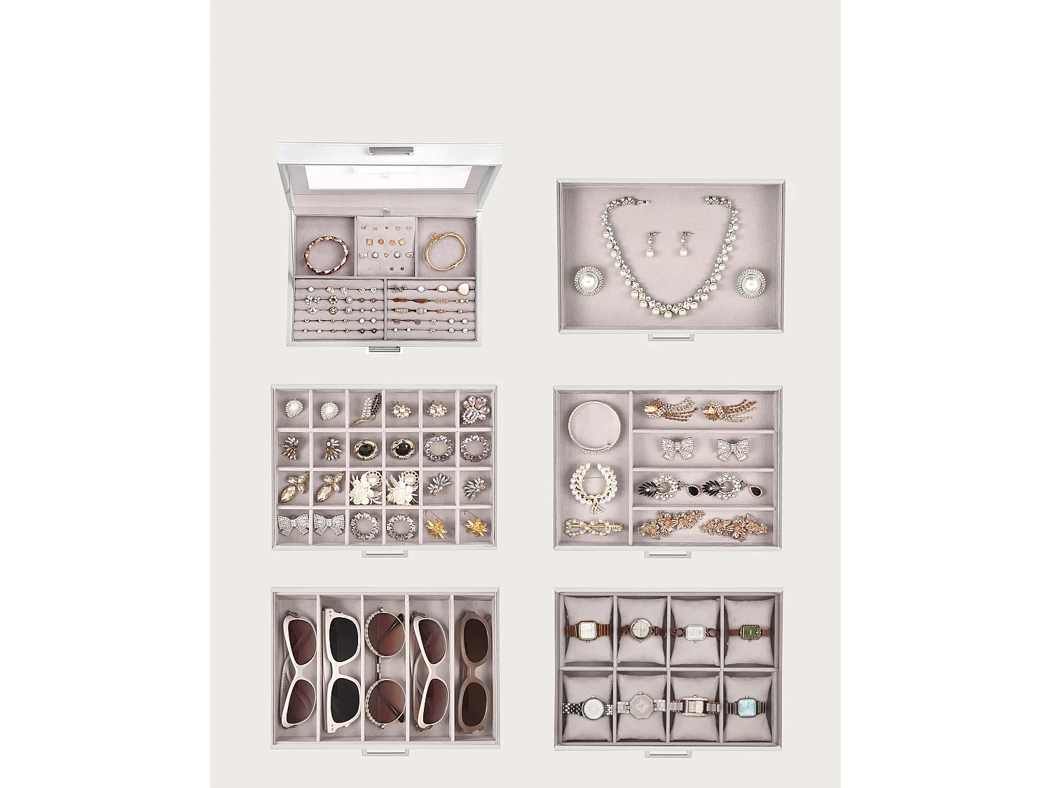 Coffret à bijoux Valora blanc avec miroir et 5 tiroirs doublé de velours