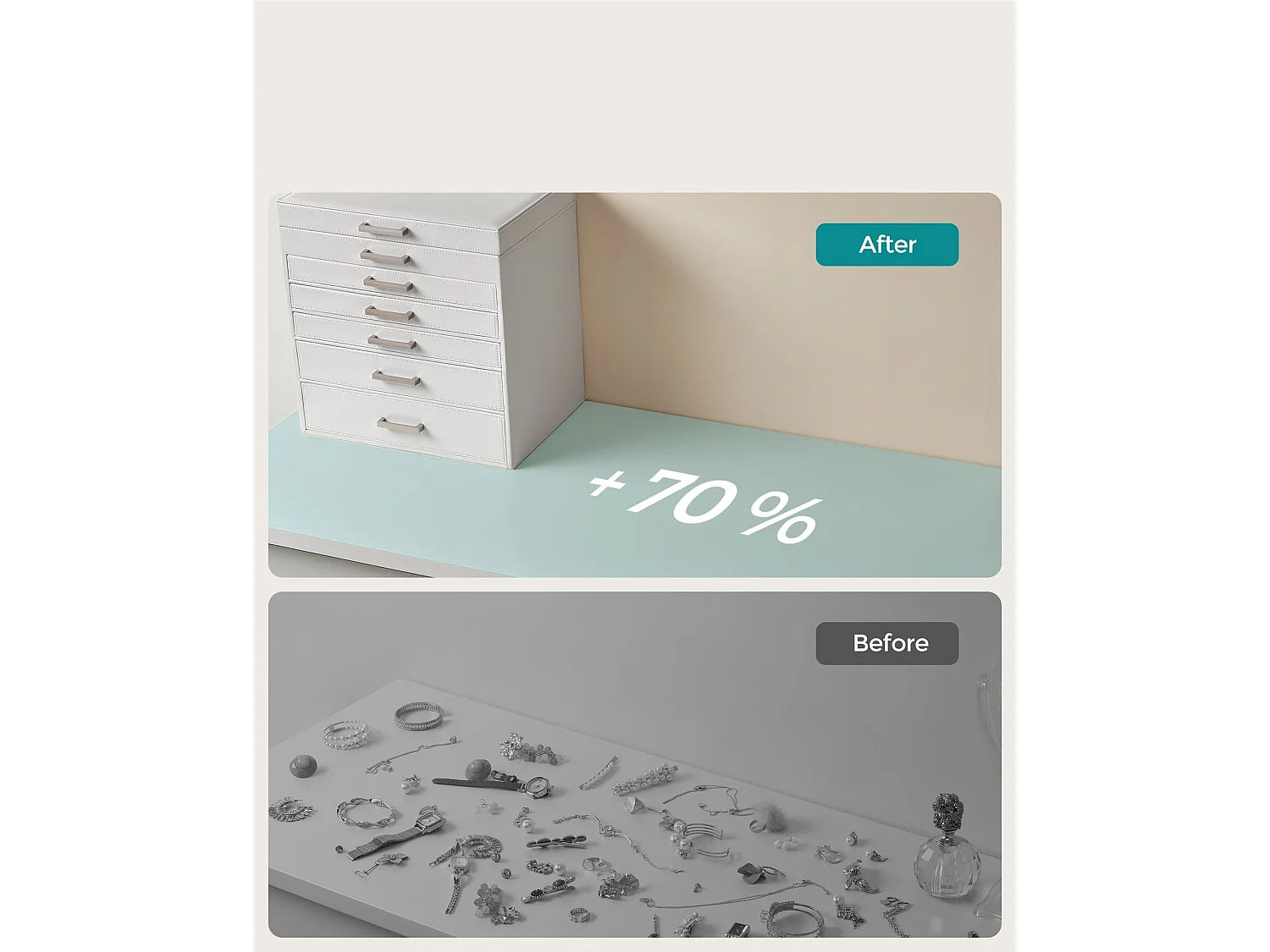 Coffret à bijoux Valora blanc avec miroir et 5 tiroirs doublé de velours