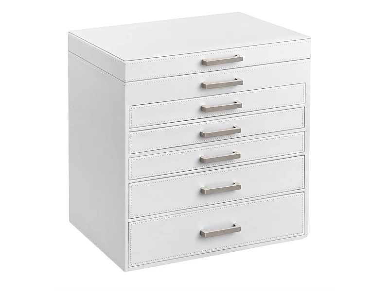 Coffret à bijoux Valora blanc avec miroir et 5 tiroirs doublé de velours