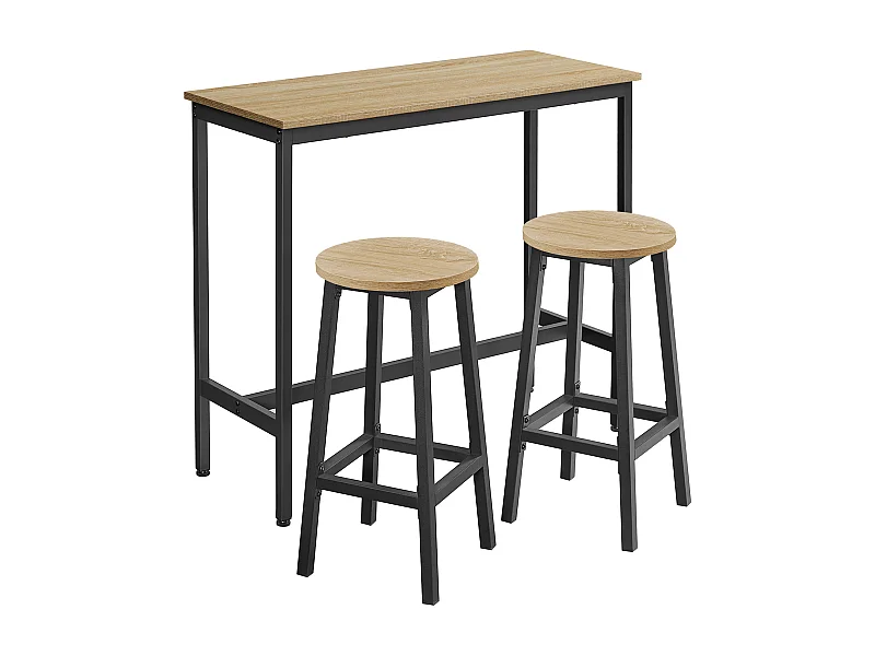 Table bar Valora avec 2 tabourets chêne Sonoma cadre noir cuisine