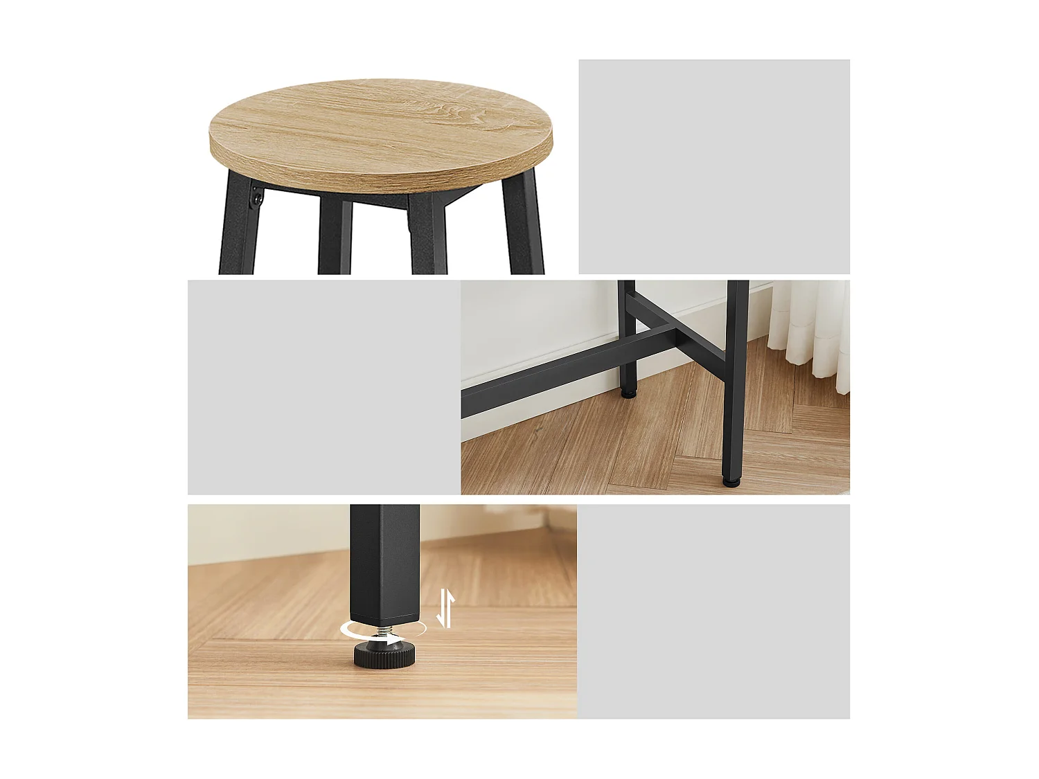 Table bar Valora avec 2 tabourets chêne Sonoma cadre noir cuisine