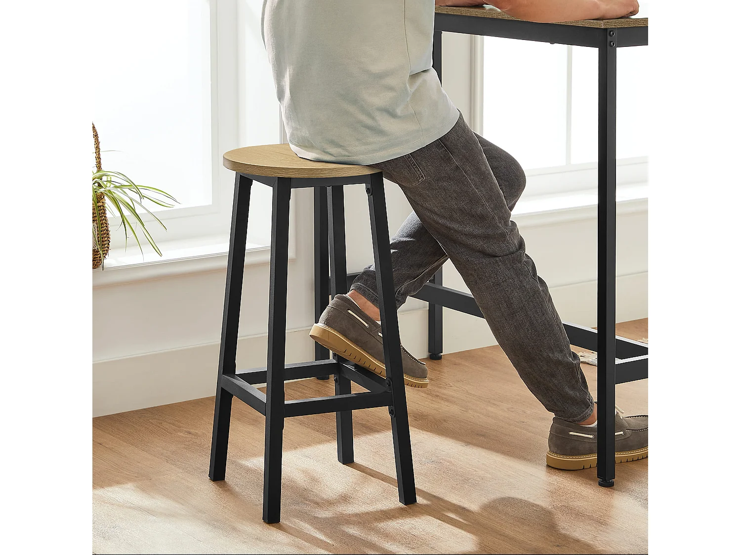 Table bar Valora avec 2 tabourets chêne Sonoma cadre noir cuisine