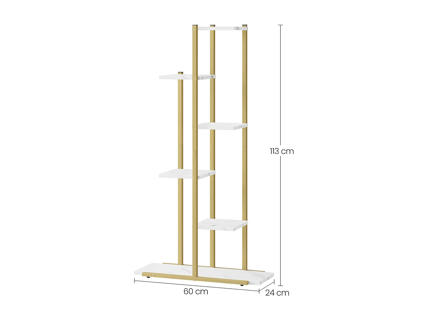 Valora Blumenständer mit 6 Ablagen, Marmor, mit goldenem Eisenrahmen zur Dekoration